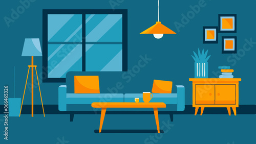 Elegant Modern Room Setup with Table and Sofa Illustration Design.