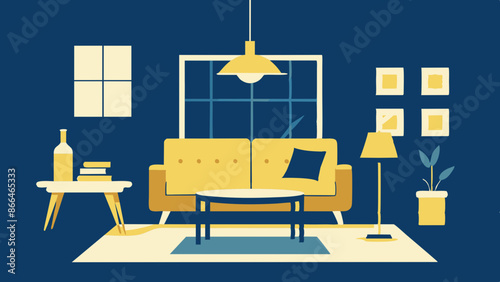 Elegant Modern Room Setup with Table and Sofa Illustration Design.