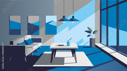 Elegant Modern Room Setup with Table and Sofa Illustration Design.