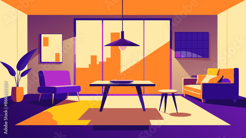 Elegant Modern Room Setup with Table and Sofa Illustration Design.