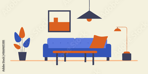 Elegant Modern Room Setup with Table and Sofa Illustration Design.