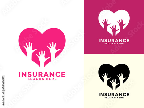 Life insurance Logo Design Vector, Care And Protection Insurance with Heart Shape Logo Icon Template