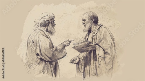 Illustration of Rich Man and Manager Parable: Manager Securing His Future, Beige Background, Biblical Depiction