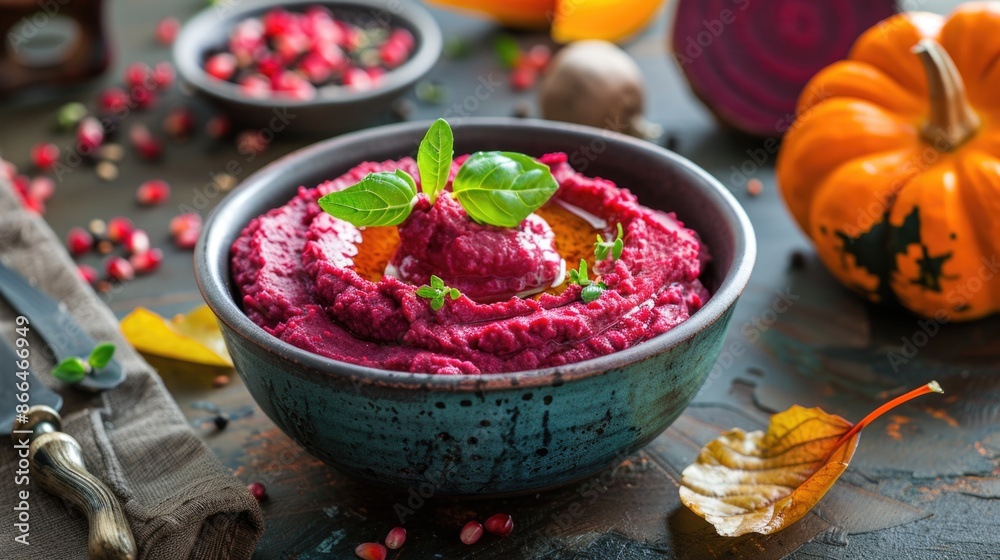 Vegetarian beetroot and pumpkin hummus. Vegetarian food. Healthy Beetroot Hummus. Vegetarian beetroot and pumpkin hummus. Vegetarian food. Healthy Beetroot Hummus.