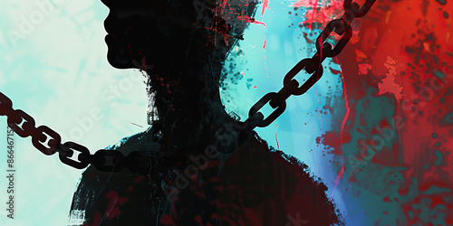 Human Trafficking: A powerful image of a person in chains, symbolizing the captivity and exploitation faced by victims of human trafficking