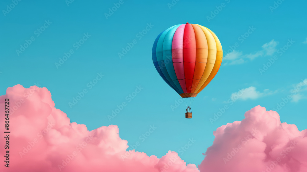 Naklejka premium watercolor illustration of friends in a hot air balloon, with a beautiful sky and clouds, celebrating Friendship Day adventures 