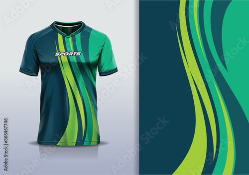 Sport jersey template mockup curve design for football soccer, racing, running, e sports, green color