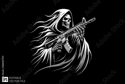 Grim reaper illustration black and white vector design