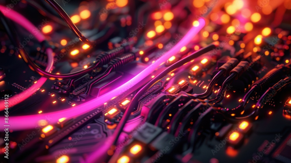 Visible Glowing wires in data cable cross section Visible Glowing wires in data cable cross section