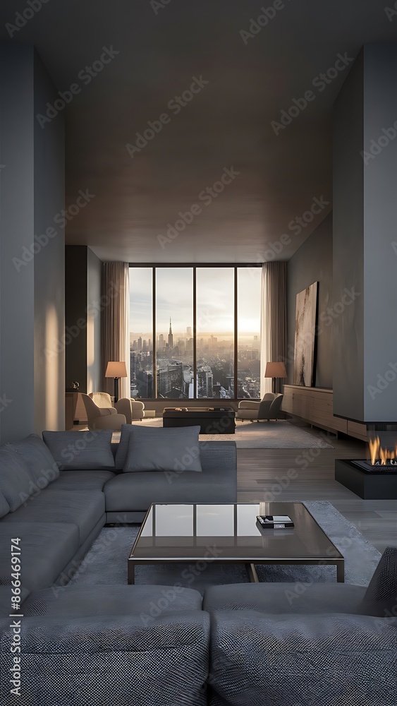 Fototapeta premium Contemporary grey living room interior