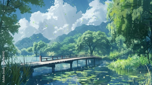 Serene Bridge Over a Tranquil Pond