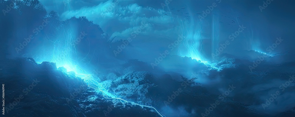 Dramatic blue storm clouds with lightning bolts creating an intense and captivating atmospheric scene, perfect for use in creative projects. Dramatic blue storm clouds with lightning bolts creating an intense and captivating atmospheric scene, perfect for use in creative projects.
