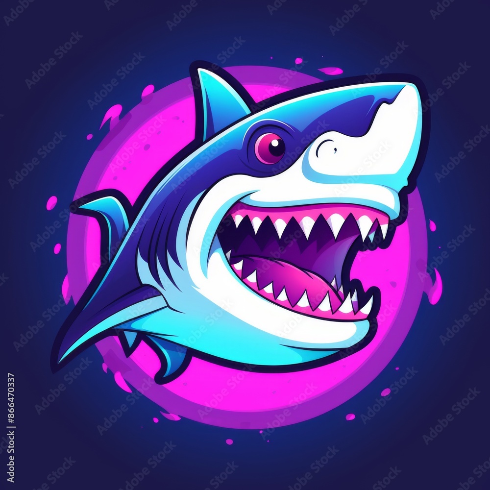 Angry Shark Illustration with Open Mouth on Colorful Background. Great for Mascot Logos, Branding, Apparel Design Angry Shark Illustration with Open Mouth on Colorful Background. Great for Mascot Logos, Branding, Apparel Design