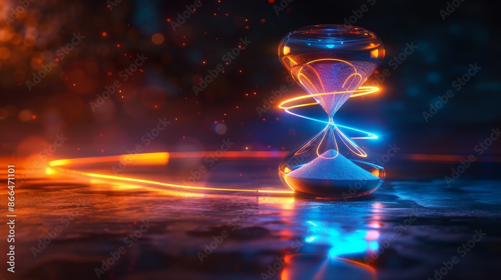 Glowing Sands of Time: Futuristic Sand Clock with Neon Trails