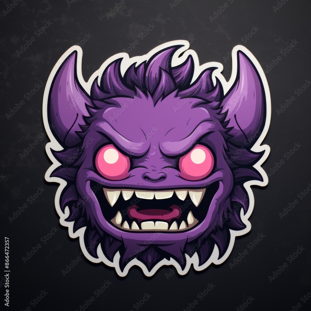 Angry Purple Monster Head with Glowing Eyes and Sharp Teeth. Illustration for Gaming or Fantasy Angry Purple Monster Head with Glowing Eyes and Sharp Teeth. Illustration for Gaming or Fantasy