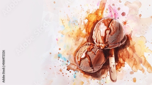 Watercolor Illustration of Chocolate Ice Cream