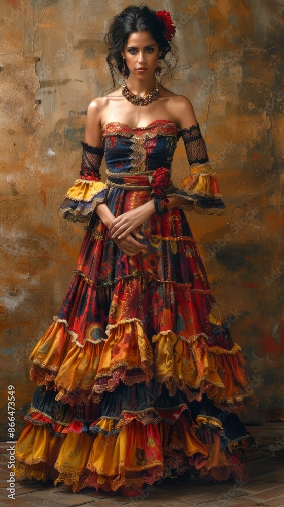 Spanish woman with a vibrant flamenco dress Spanish woman with a vibrant flamenco dress