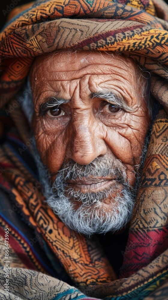 Moroccan elderly man with a thoughtful gaze Moroccan elderly man with a thoughtful gaze