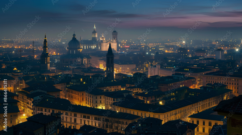 Obraz premium A city at night with many buildings lit up