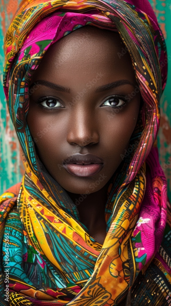 Nigerian woman with an artistic look and a colorful scarf Nigerian woman with an artistic look and a colorful scarf
