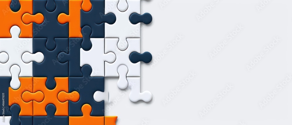 A conceptual illustration of mergers and acquisitions with puzzle pieces coming together, ideal for a banner with space for copy A conceptual illustration of mergers and acquisitions with puzzle pieces coming together, ideal for a banner with space for copy