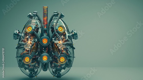 Futuristic Mechanized Device with Steampunk Aesthetics and Neon Accents photo
