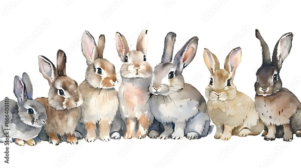 Obraz premium Group of rabbits watercolor illustration isolated on transparent background