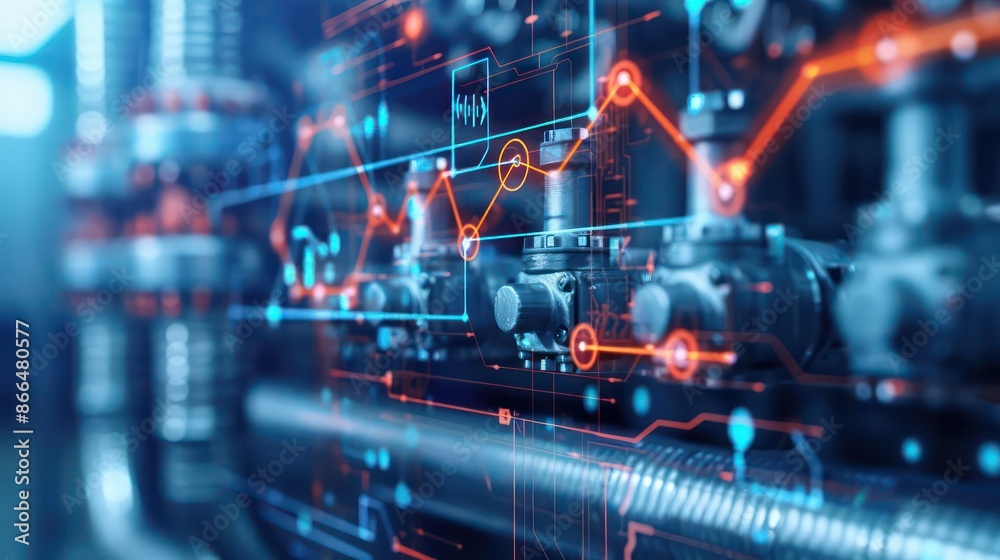 A conceptual image of industrial finance with interconnected financial data and industrial growth, perfect for a banner with ample copy space A conceptual image of industrial finance with interconnected financial data and industrial growth, perfect for a banner with ample copy space