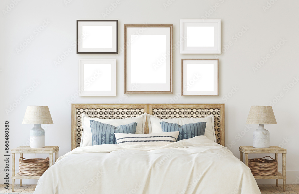 Coastal bedroom interior. 3d render. Coastal bedroom interior. 3d render.