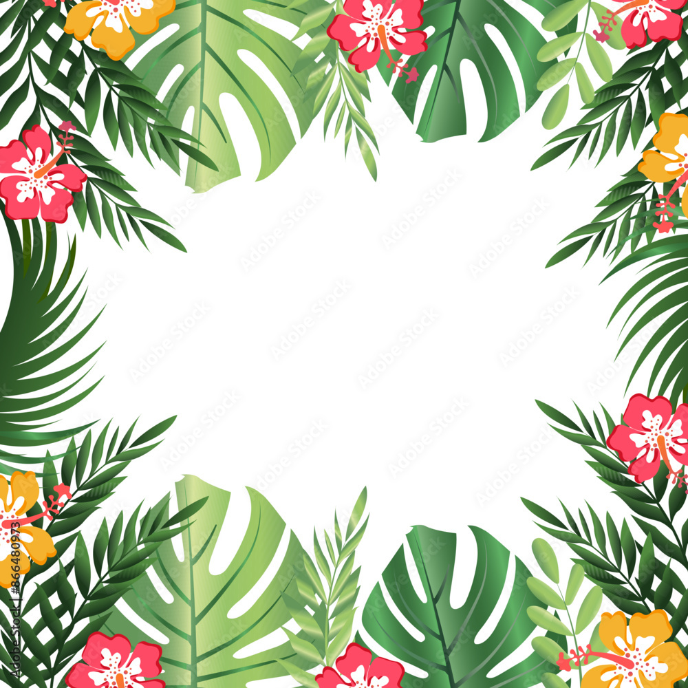 Naklejka premium frame with flowers and leaves png