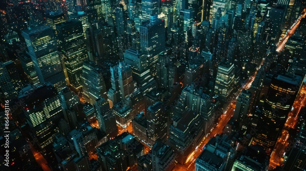 Aerial view of illuminated city streets and skyscrapers at night. Urban landscape, cityscape photography, modern metropolis. Aerial view of illuminated city streets and skyscrapers at night. Urban landscape, cityscape photography, modern metropolis.