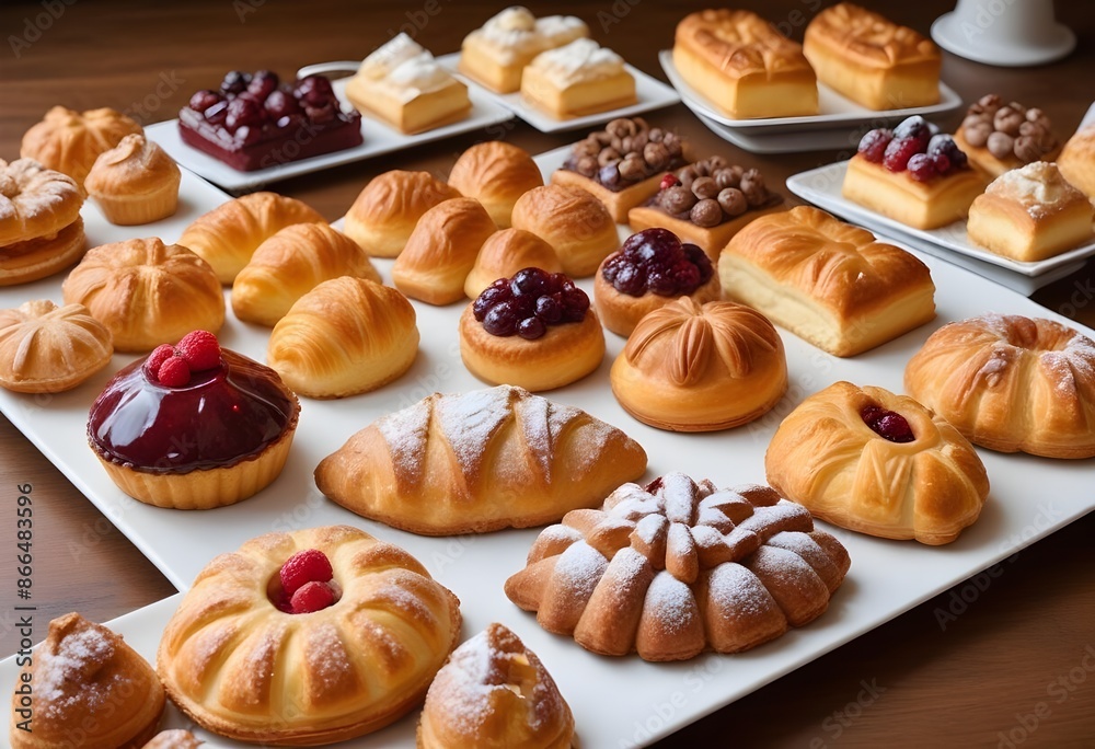 Delicious variety of fresh pastries in a bakery shop, chocolate, cream, jelly, butter, nuts, empty, berries, jam, confiture, coffe, ones, italian pastries Delicious variety of fresh pastries in a bakery shop, chocolate, cream, jelly, butter, nuts, empty, berries, jam, confiture, coffe, ones, italian pastries
