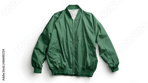 Blank green windbreaker jacket mockup on white background