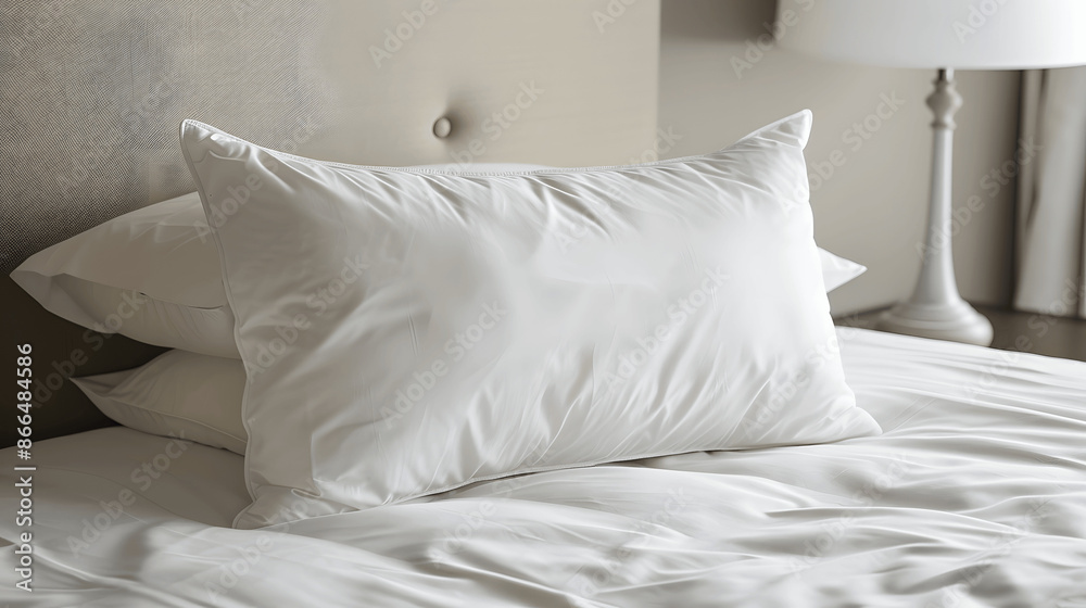 Plain throw pillow mockup on modern bed Plain throw pillow mockup on modern bed