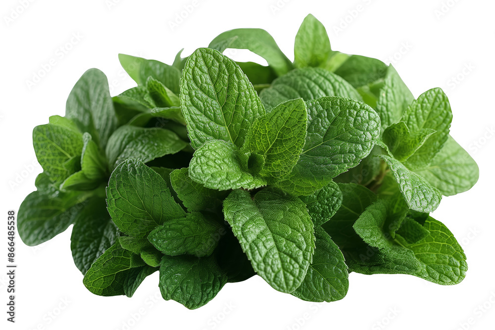 Mint Plant with Leaves and Stems on a White Background