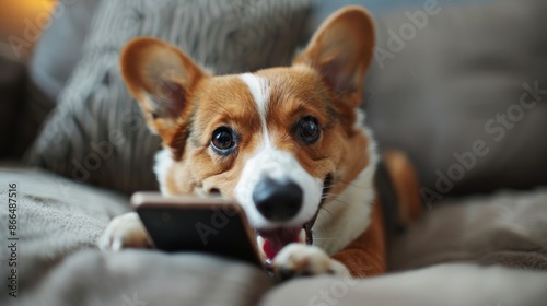 funny dog in video whith phone  © hisilly
