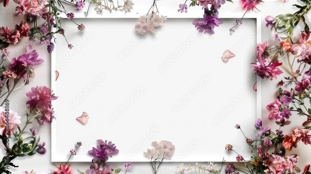 Painting frame covered with flowers isolated on transparent background. Generative AI Painting frame covered with flowers isolated on transparent background. Generative AI