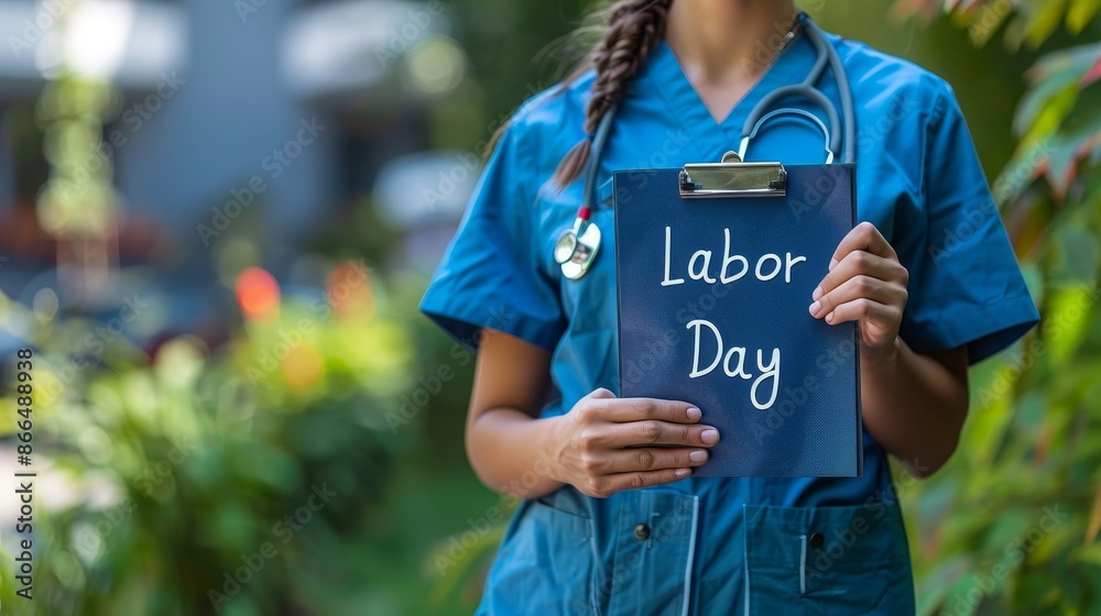 Naklejka premium Medical Professional Holding Labor Day Sign
