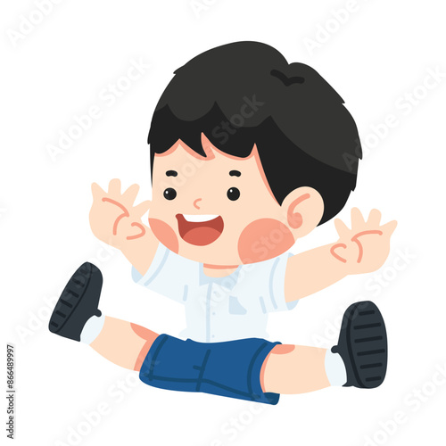 Student jumping with legs spread