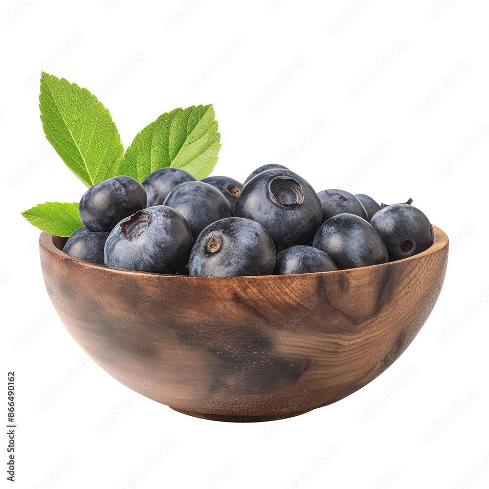 Fresh Blueberries in Wooden Bowl Isolated on White Background Fresh Blueberries in Wooden Bowl Isolated on White Background