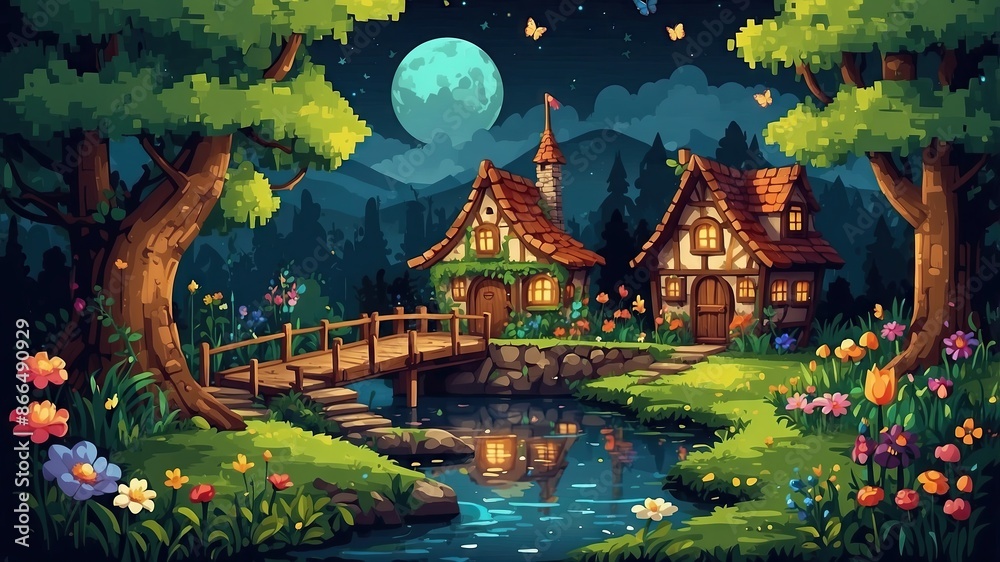 Fototapeta premium Illustration of the cottage as from a fairy tale