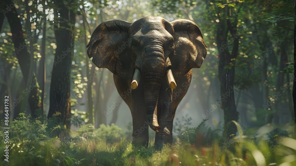 Fototapeta premium Wild elephant in the beautiful forest. 