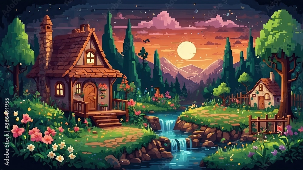 Fototapeta premium Illustration of the cottage as from a fairy tale