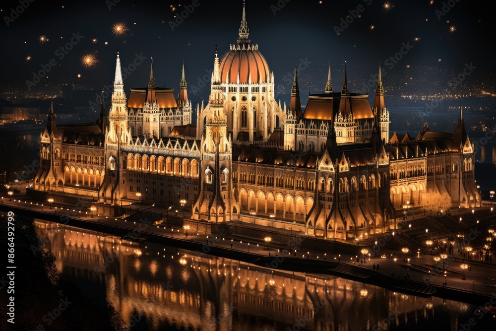 Fototapeta premium Budapest, Hungary, the Hungarian Parliament (Országház), an impressive gothic building., generative IA