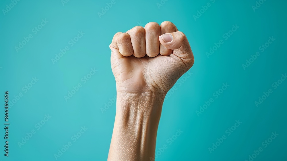 A hand with a fist raised in the air A hand with a fist raised in the air