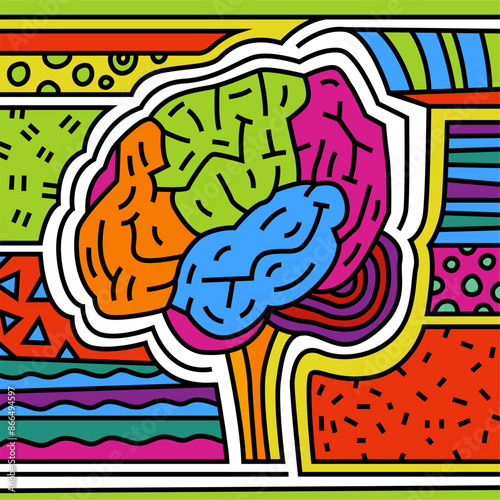 Brain symbol composed of a vibrant spectrum of colors.