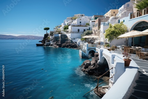 Santorini, Cyclades, The Island of Thirassia, a quiet island near Santorini., generative IA photo