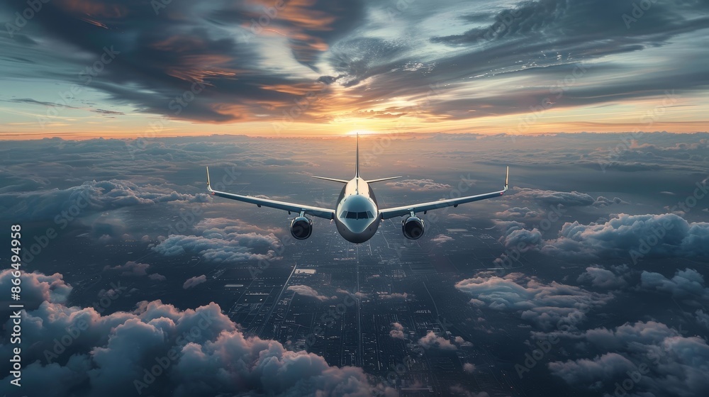 Concept of freedom and adventure, as the airplane soars through the sky Concept of freedom and adventure, as the airplane soars through the sky
