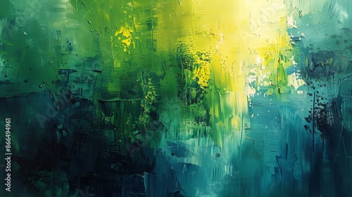 Abstract green and yellow oil painting on canvas.  Texture background of brushstrokes with impressionist style