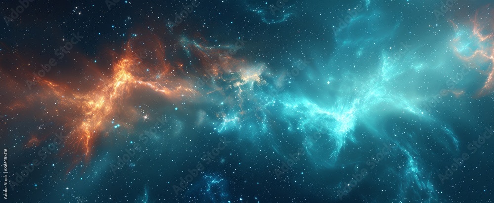 Obraz premium Ethereal Aurora Borealis Illuminating Cosmic Night Sky with Copy Space for Text